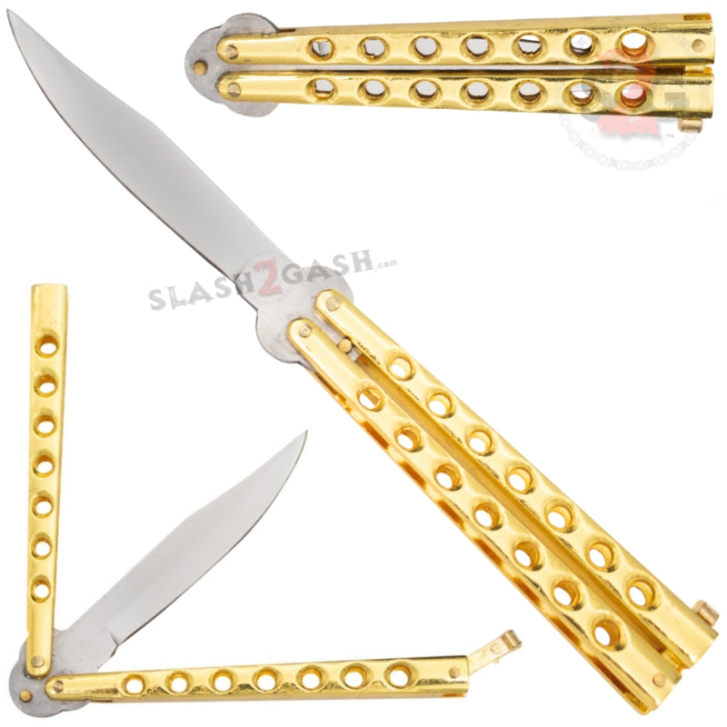 Classic Economy Butterfly Knife Stainless Steel Balisong - Gold Gold Knife-Balisong - Tophatter Daily Deals