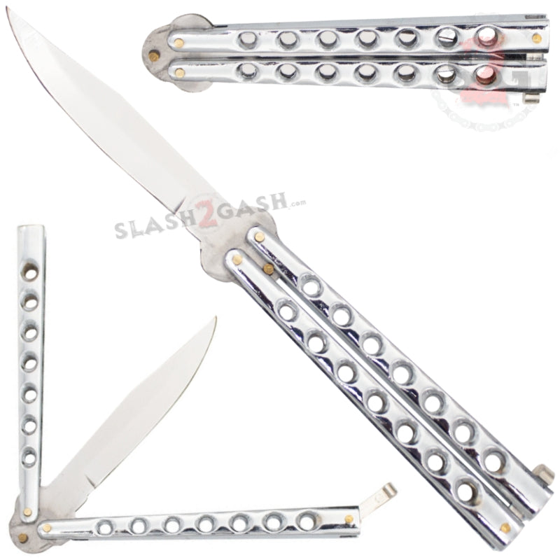 Classic Economy Butterfly Knife Stainless Steel Balisong - Silver Silver Knife-Balisong - Tophatter Daily Deals