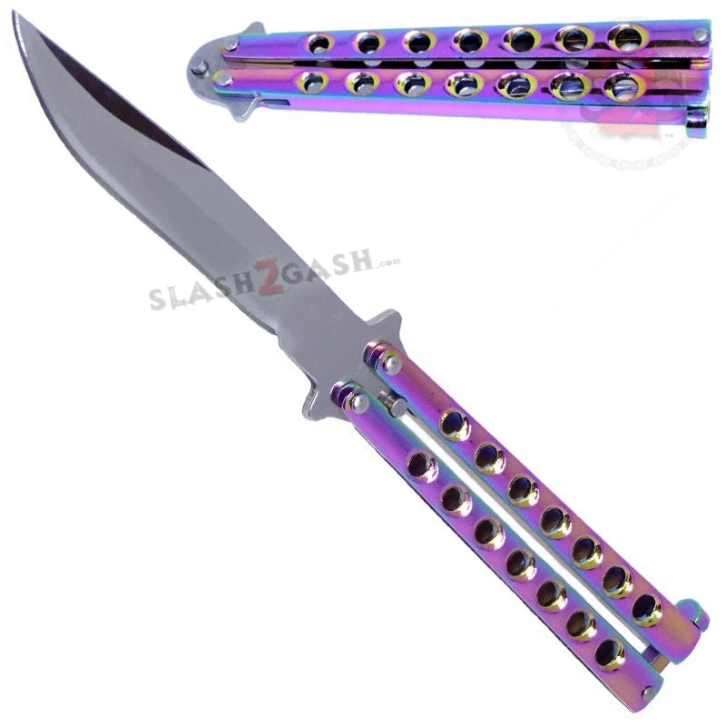 Classic Economy Butterfly Knife Stainless Steel Balisong - Rainbow Titanium Rainbow Knife-Balisong - Tophatter Daily Deals
