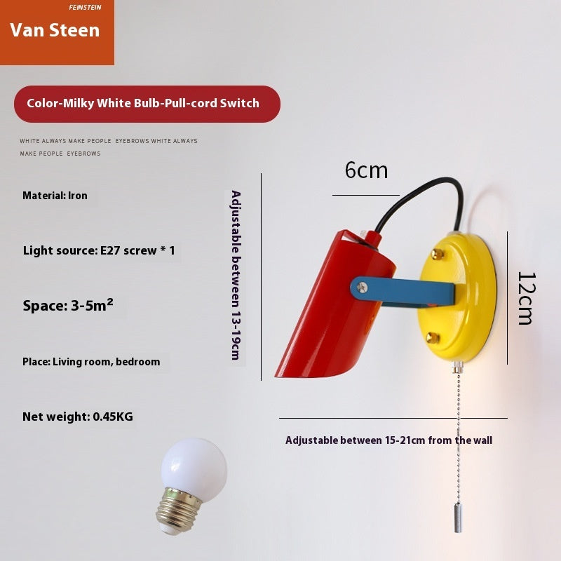 Classic Bauhaus Wall Lamp Red Milky White + Pull Switch 220V Lighting - Tophatter Daily Deals