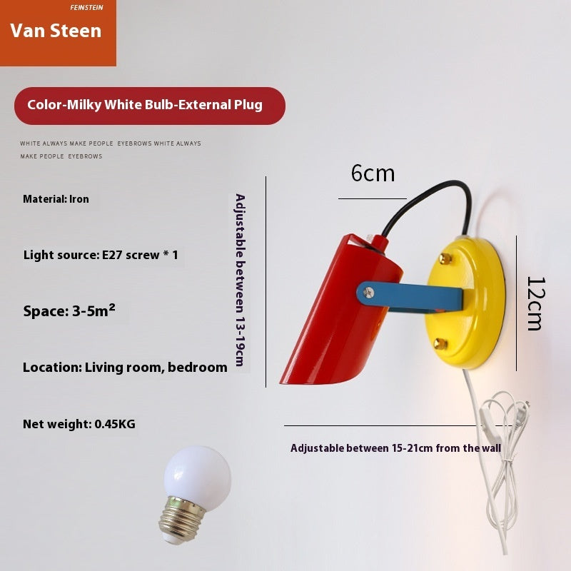 Classic Bauhaus Wall Lamp Red Milky White + External Plug 220V Lighting - Tophatter Daily Deals