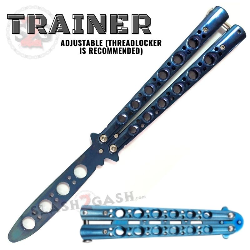 Classic 6 Hole Butterfly Knife Trainer Practice Balisong (Sandwich) - asst. Blue Knife-Balisong - Tophatter Daily Deals