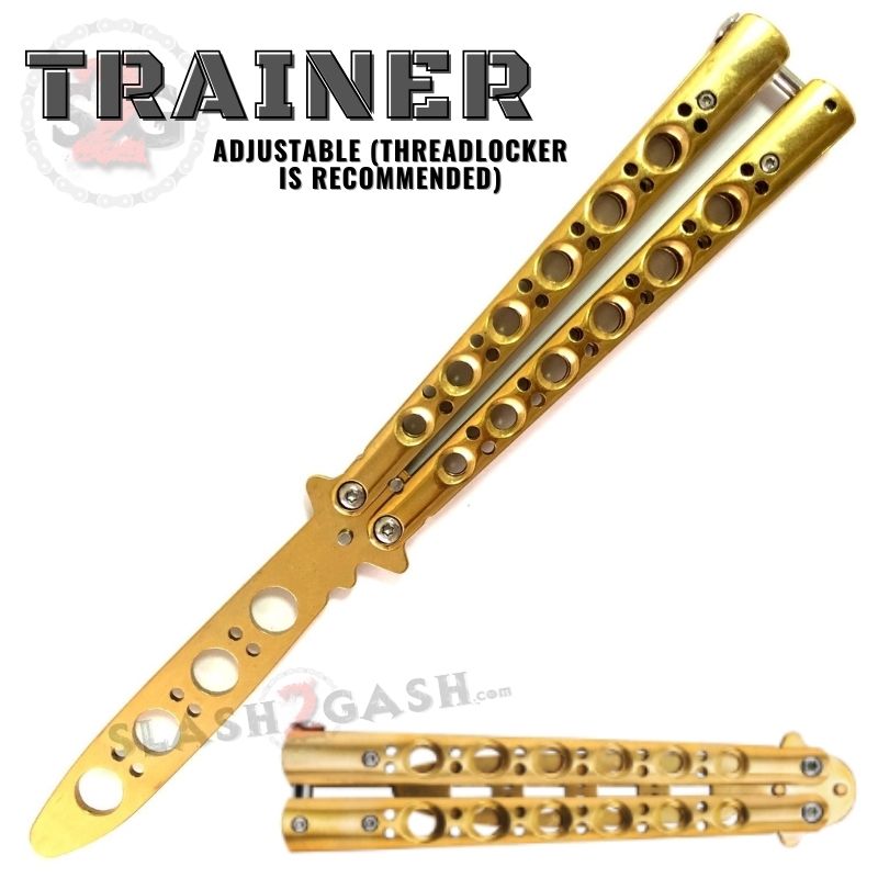 Classic 6 Hole Butterfly Knife Trainer Practice Balisong (Sandwich) - asst. Gold Knife-Balisong - Tophatter Daily Deals