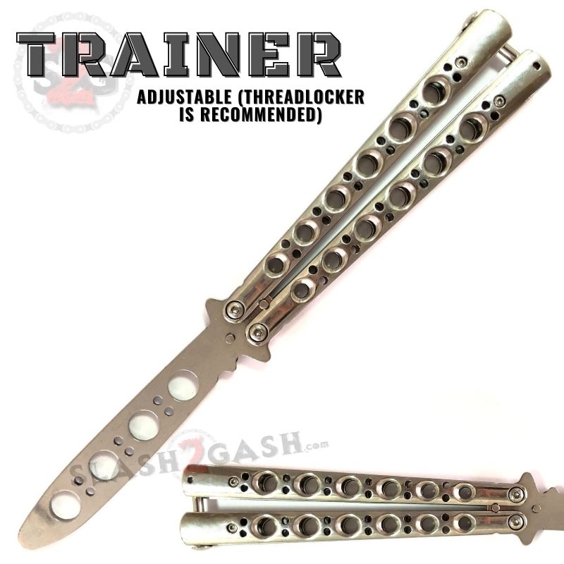 Classic 6 Hole Butterfly Knife Trainer Practice Balisong (Sandwich) - asst. Mirror Chrome Knife-Balisong - Tophatter Daily Deals