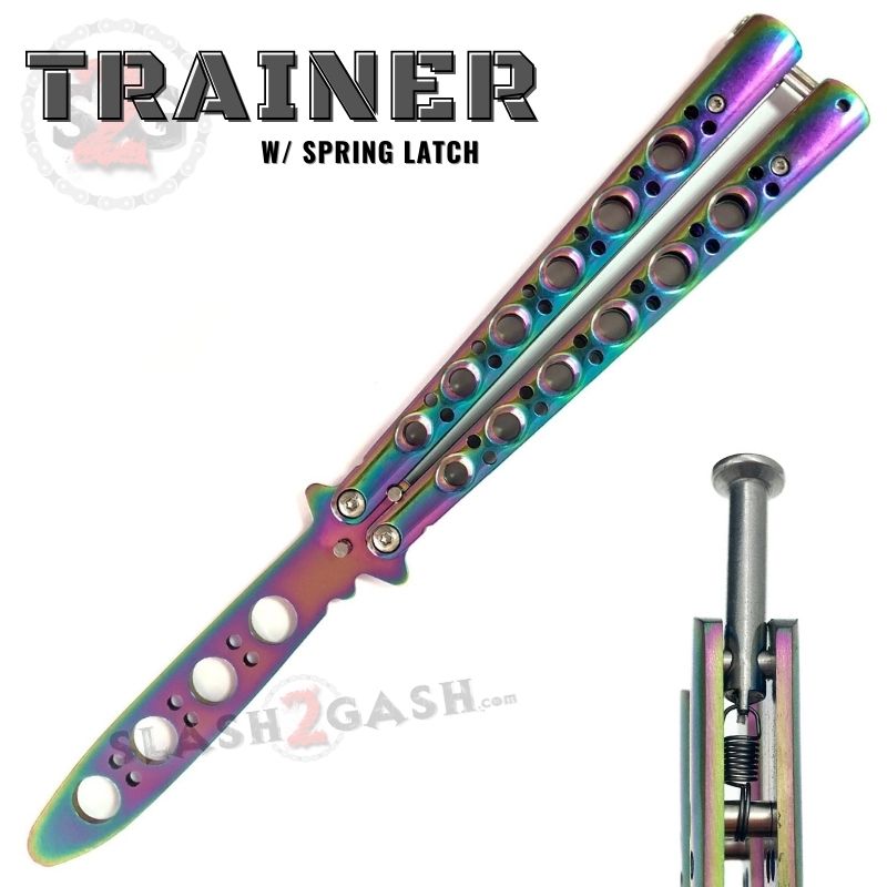 Classic 6 Hole Butterfly Knife Trainer w/ Spring Latch Practice Balisong Rainbow Knife-Balisong - Tophatter Daily Deals