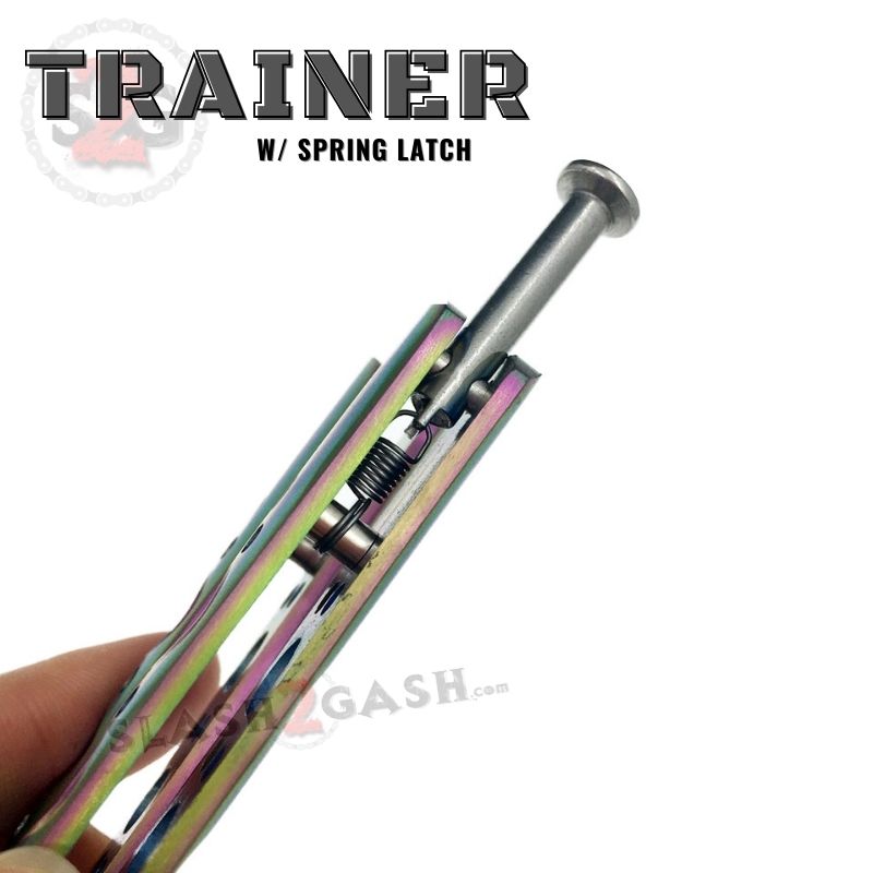 Classic 6 Hole Butterfly Knife Trainer w/ Spring Latch Practice Balisong Knife-Balisong - Tophatter Daily Deals