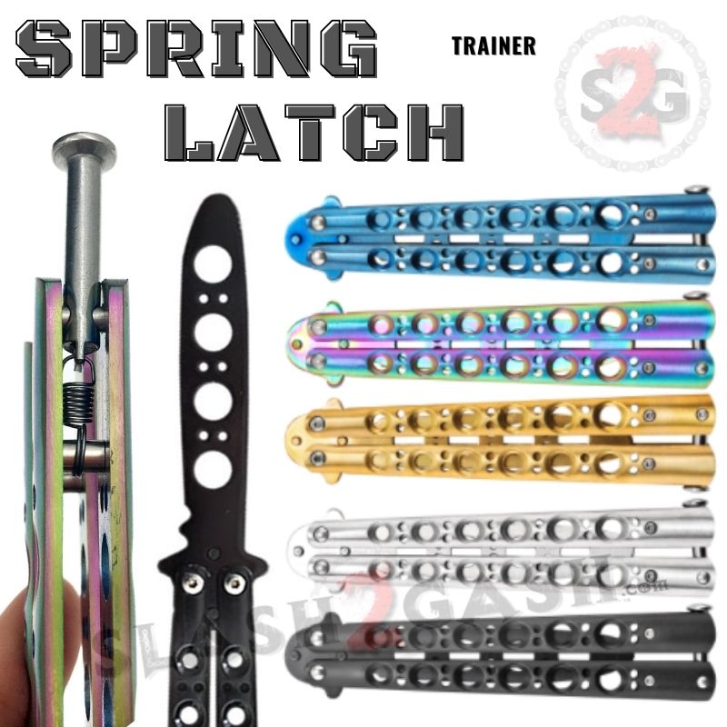 Classic 6 Hole Butterfly Knife Trainer w/ Spring Latch Practice Balisong Knife-Balisong - Tophatter Daily Deals