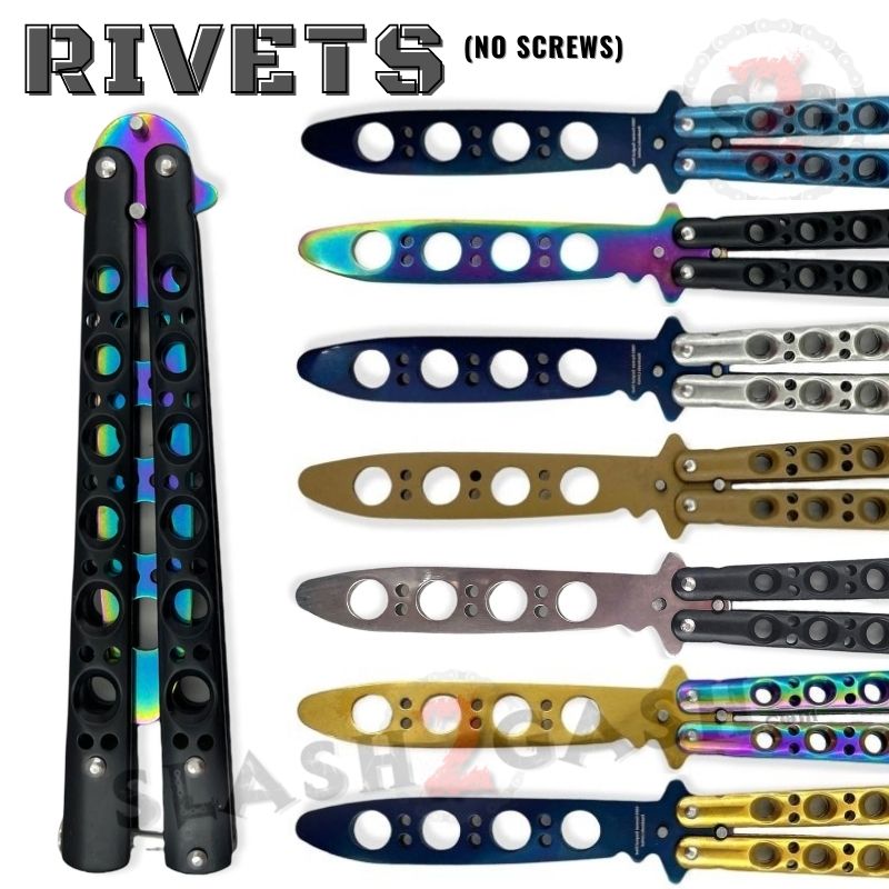 Classic 6 Hole Butterfly Knife Trainer Practice Balisong (Riveted) - asst. Knife-Balisong - Tophatter Daily Deals