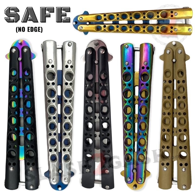 Classic 6 Hole Butterfly Knife Trainer Practice Balisong (Riveted) - asst. Knife-Balisong - Tophatter Daily Deals