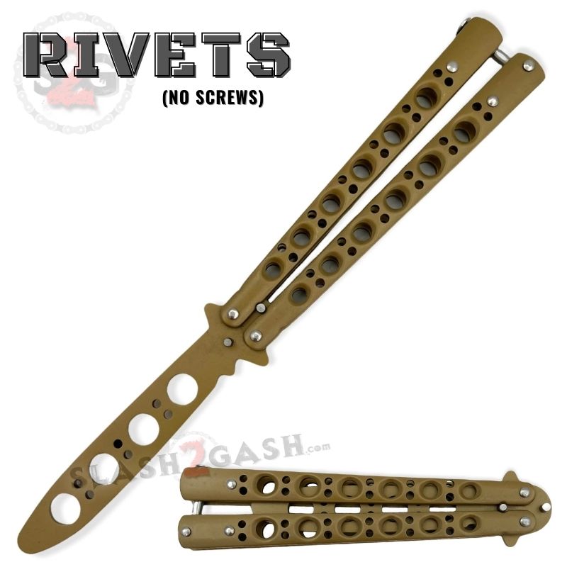 Classic 6 Hole Butterfly Knife Trainer Practice Balisong (Riveted) - asst. Desert Tan Knife-Balisong - Tophatter Daily Deals