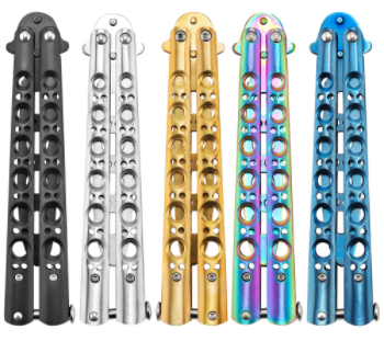 Classic 6 Hole Butterfly Knife Trainer w/ Spring Latch Practice Balisong Knife-Balisong - Tophatter Daily Deals