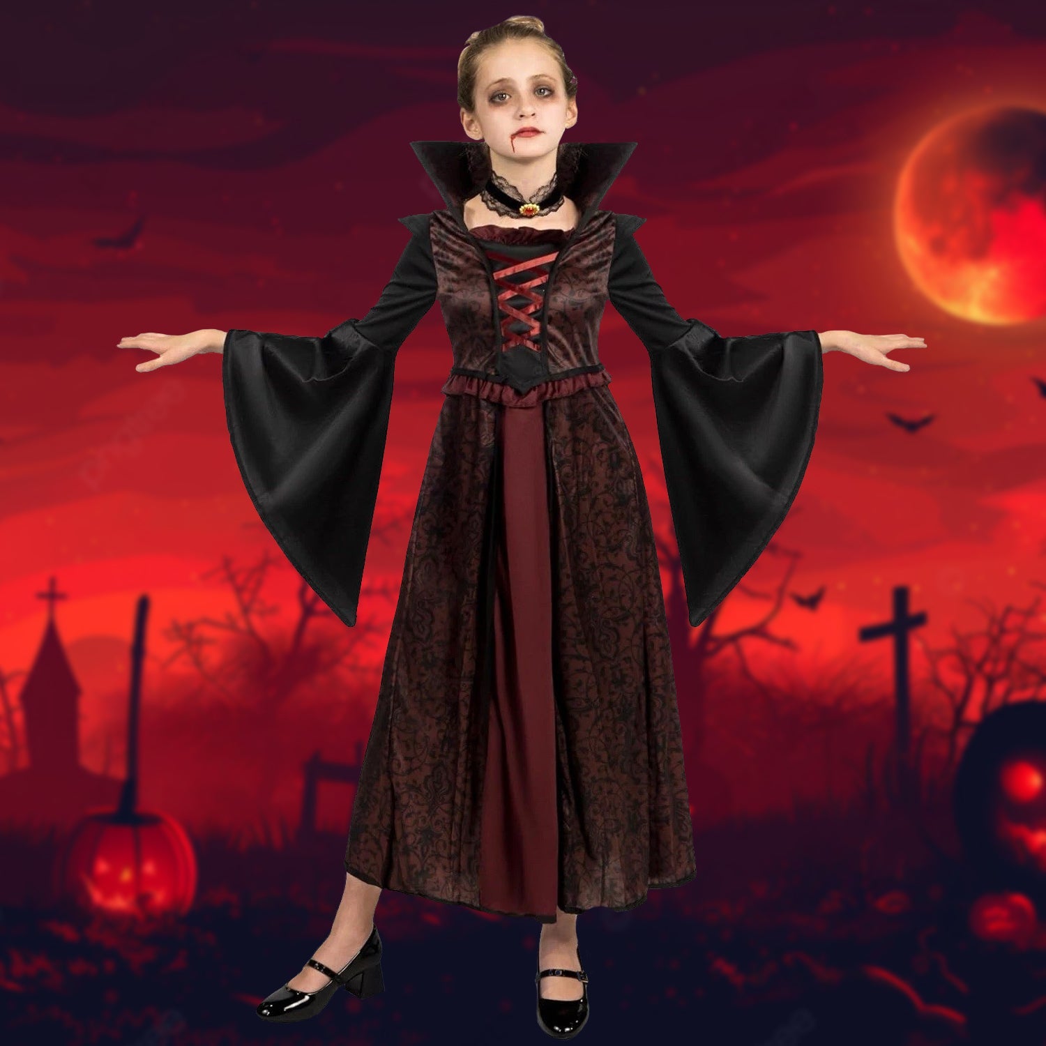 Ladies Vampire Costume - Women’s Gothic Halloween Dress Up Outfit Spooky Vampire Queen Fancy Dress Large (10 – 12 Year) Ladies vampire costume - Tophatter Daily Deals