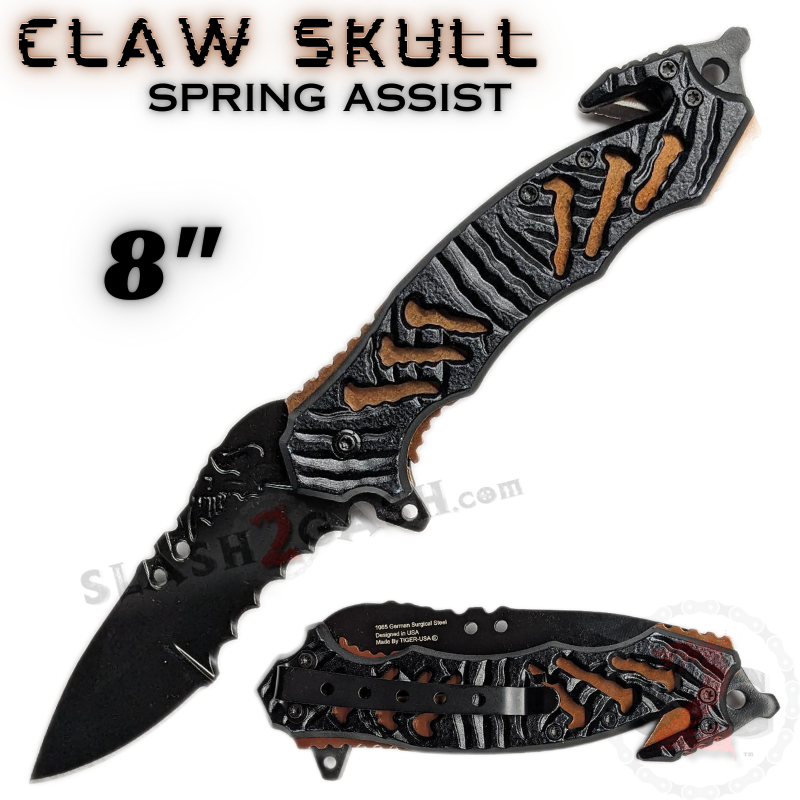 Zombie Bio Hazard Apocalypse Survivor Rescue Knife - Orange Claw Skull - Burnt Orange Knife-Assist - Tophatter Daily Deals