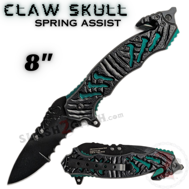 Zombie Bio Hazard Apocalypse Survivor Rescue Knife - Green Claw Skull - Green Knife-Assist - Tophatter Daily Deals