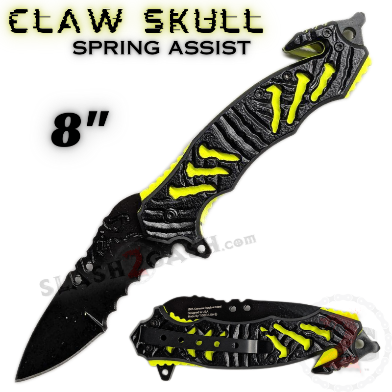 Zombie Bio Hazard Apocalypse Survivor Rescue Knife - Neon Green Claw Skull - Neon Green Knife-Assist - Tophatter Daily Deals