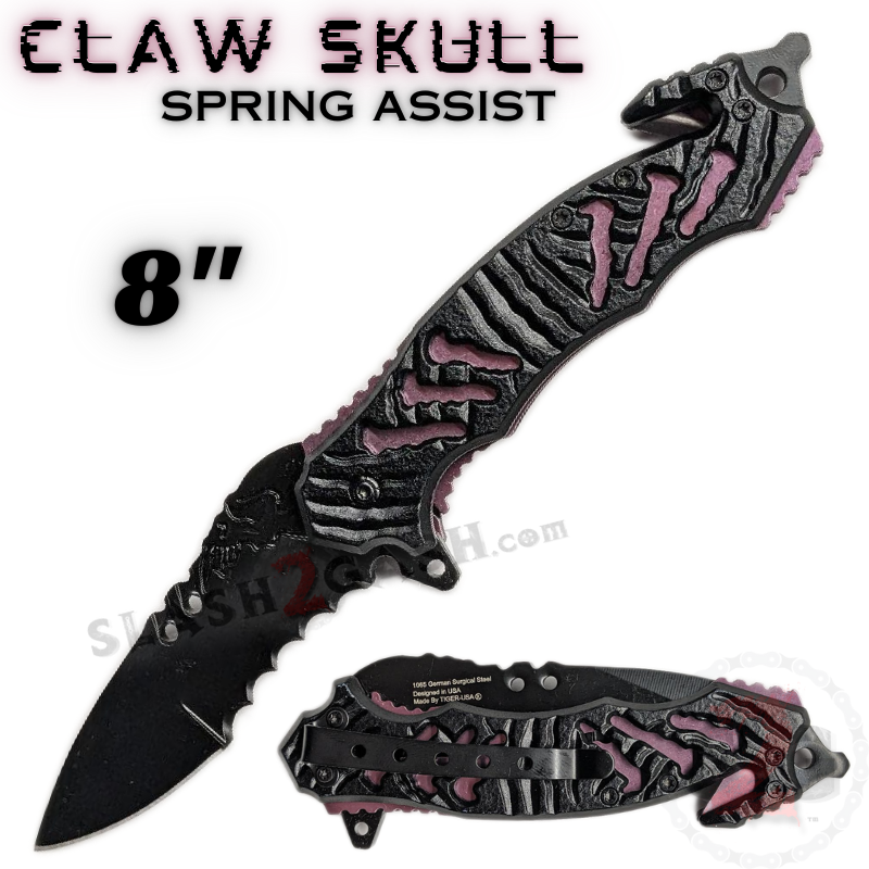 Zombie Bio Hazard Apocalypse Survivor Rescue Knife - Purple Claw Skull - Plink (Purple-ish Pink) Knife-Assist - Tophatter Daily Deals