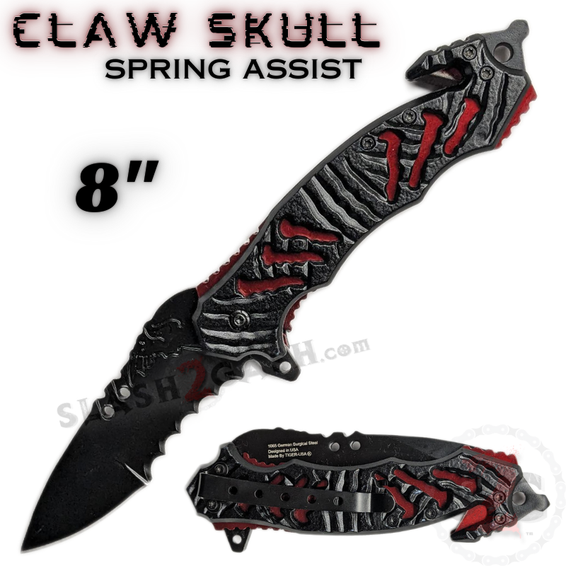 Zombie Bio Hazard Apocalypse Survivor Rescue Knife - Blood Red Claw Skull - Blood Red Knife-Assist - Tophatter Daily Deals