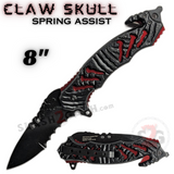 Claw Spring Assisted Rescue Knife w/ Cutouts 3D Skull - Asst. Colors Claw Skull - Blood Red Knife-Assist - Tophatter Daily Deals
