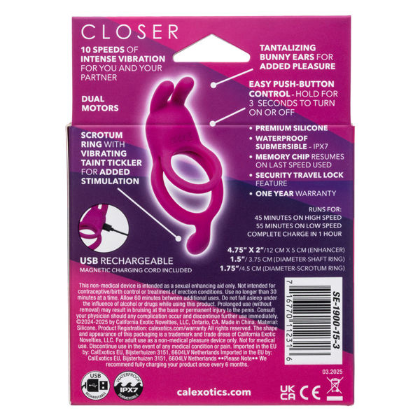 Closer Intimate Vibrating Ring with Bunny Ears Pink > Cock Ring > Vibrating - Tophatter Daily Deals