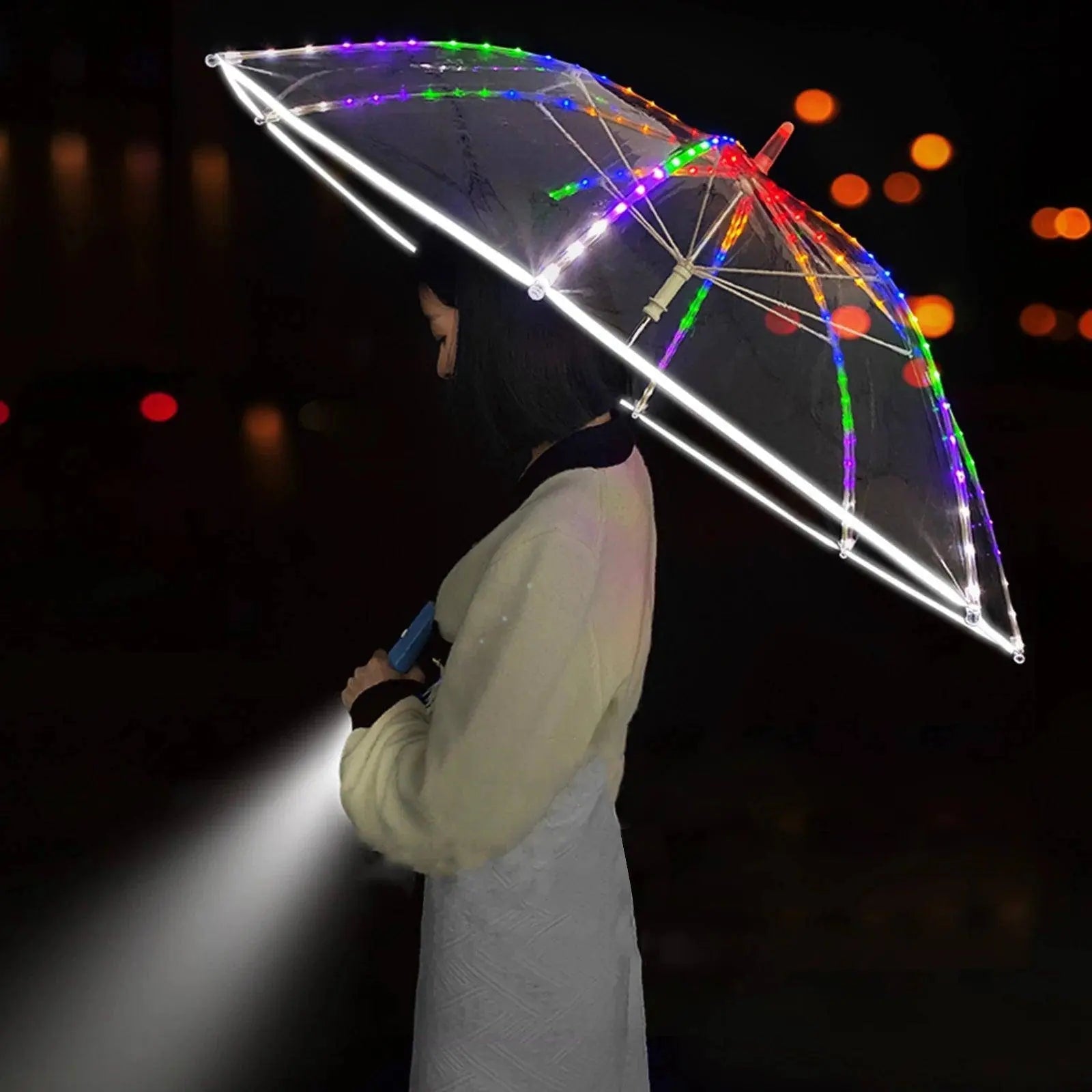 Colorful Led Light Umbrella With Flashlight Creative Long Handle Transparent Straight Handle Flashlight Umbrella Romantic Gift - Tophatter Daily Deals