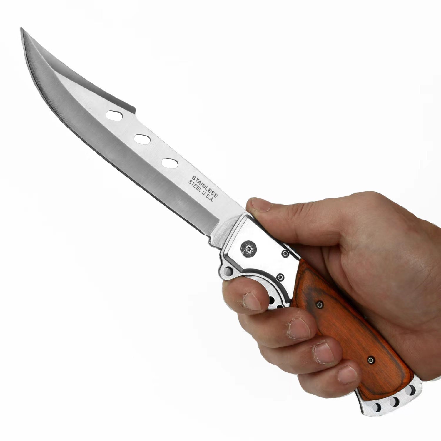 Colorful Wooden Handle Bowie Folding Knife - Tophatter Daily Deals