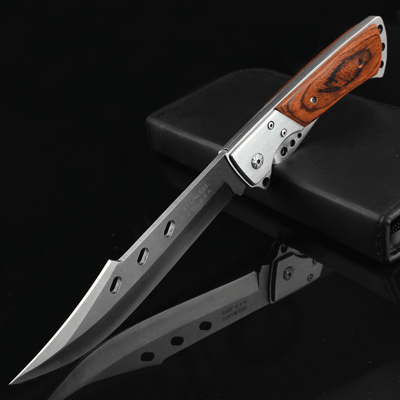 Colorful Wooden Handle Bowie Folding Knife - Tophatter Daily Deals