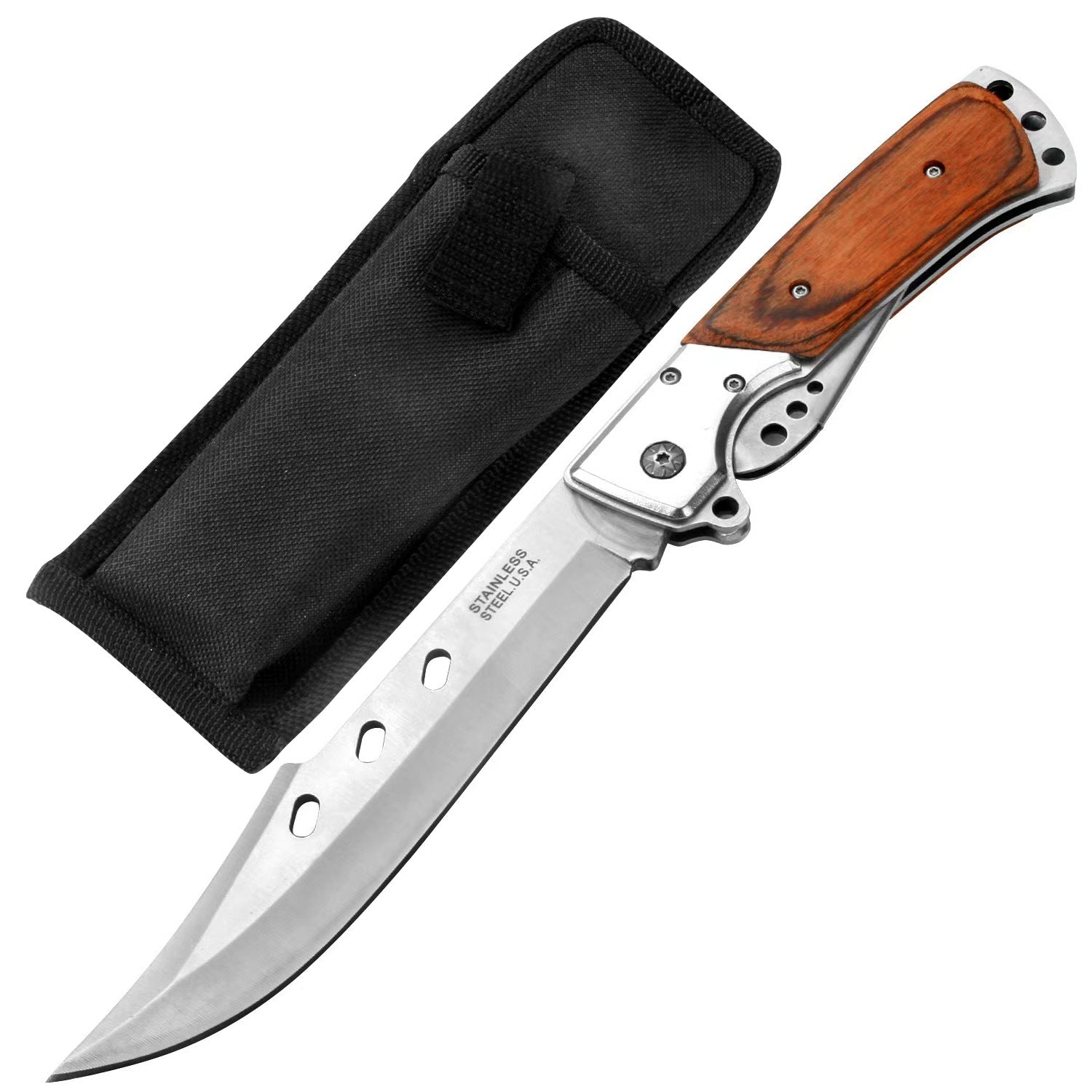 Colorful Wooden Handle Bowie Folding Knife - Tophatter Daily Deals
