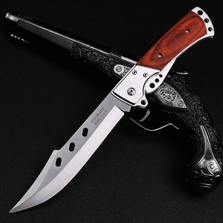 Colorful Wooden Handle Bowie Folding Knife - Tophatter Daily Deals
