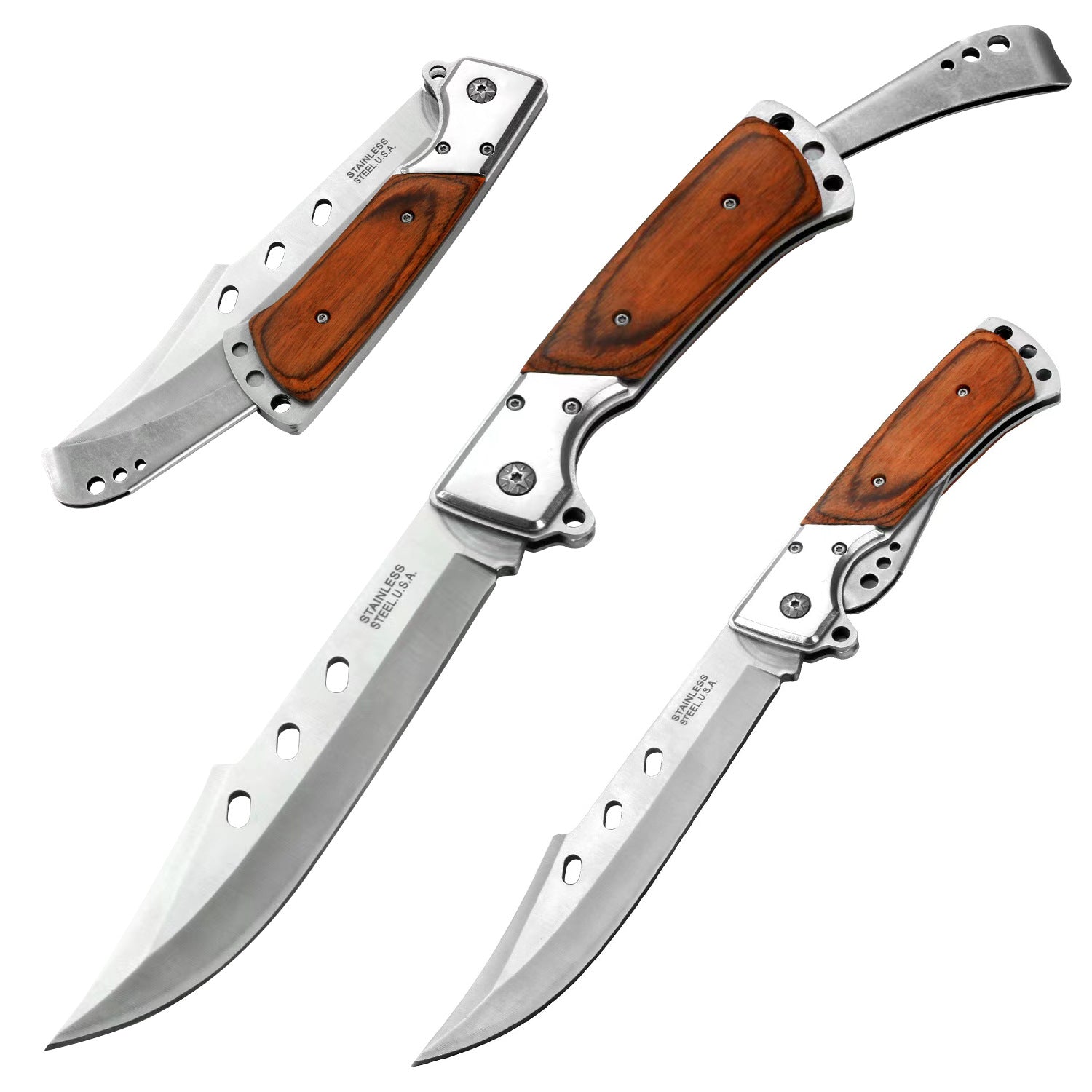 Colorful Wooden Handle Bowie Folding Knife - Tophatter Daily Deals