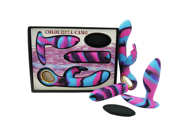 Colourful Camo Lovers Kit Blue Silicone Rabbit Vibrator Tracer Bullet and Idyllic Remote Control Butt Plug Set > Sex Toys > Sex Kits - Tophatter Daily Deals