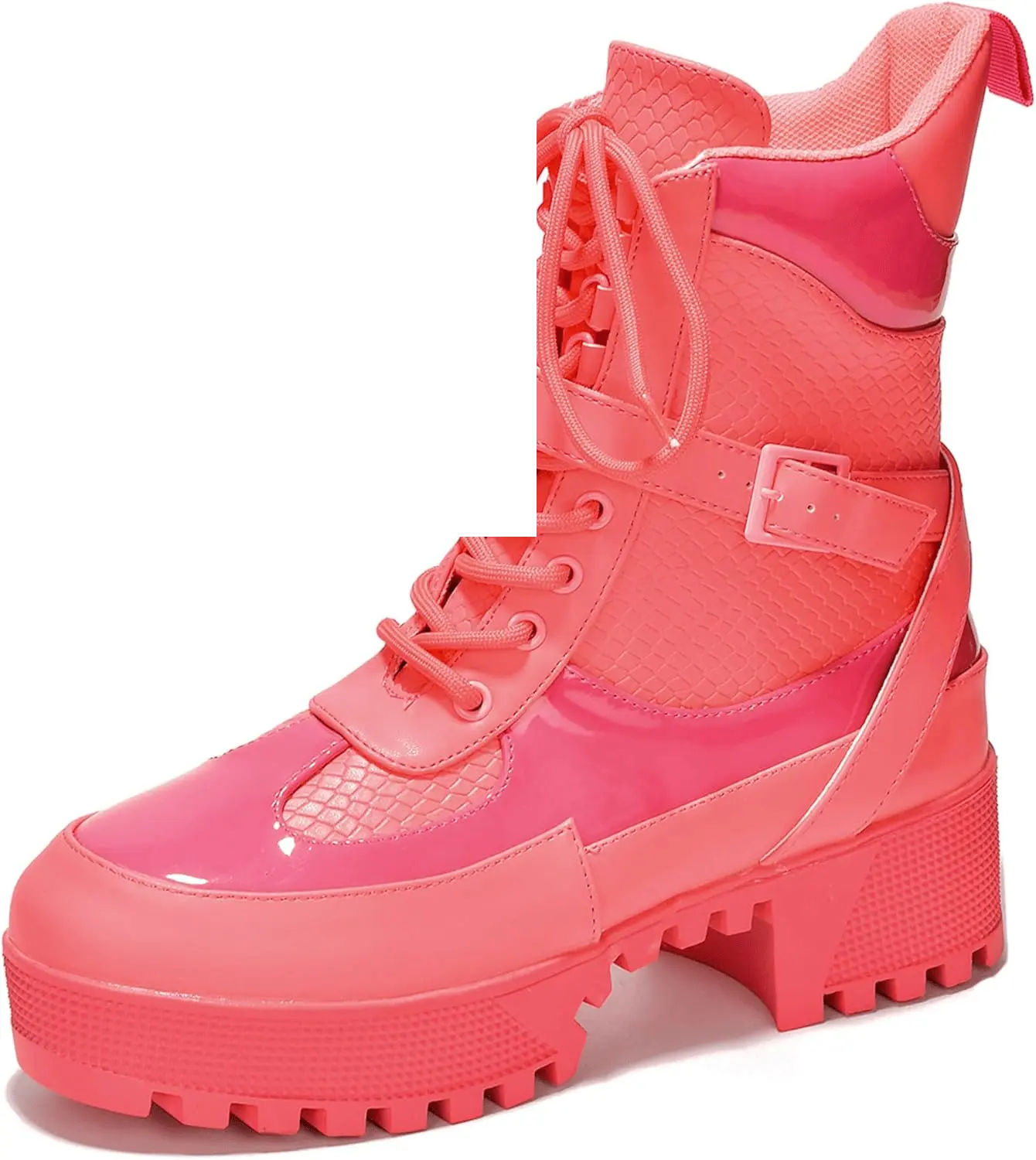 Combat Ankle Boots (Hot Rod) Hot Pink - Tophatter Daily Deals