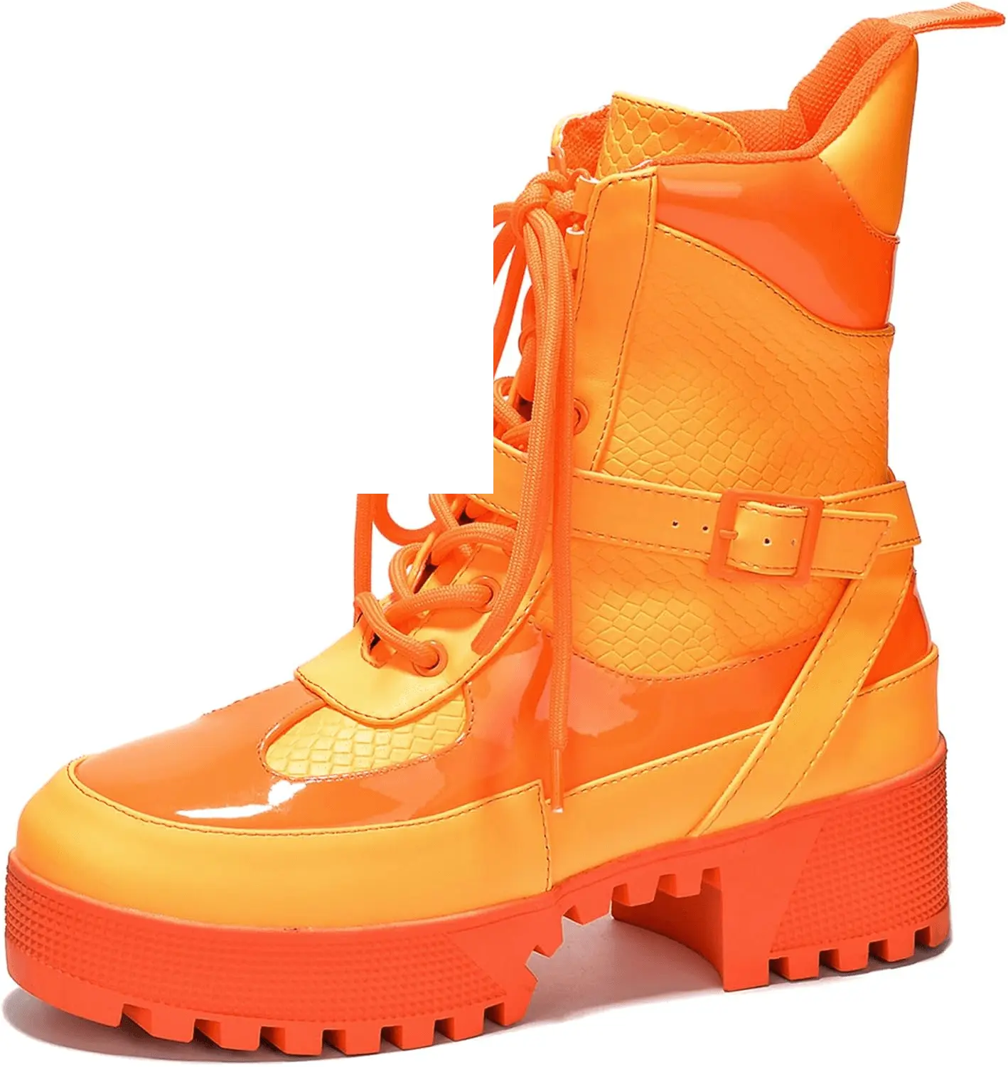 Combat Ankle Boots (Hot Rod) Neon Orange - Tophatter Daily Deals