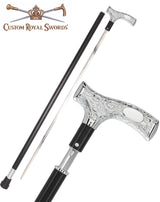 Custom RC Swords Engravable Chrome Fritz Sword Cane – Black Metal Shaft, 29" Blade Sword Canes - Tophatter Daily Deals