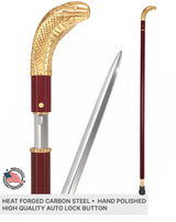 Custom RC Swords Brass Snake Handle Sword Cane – Mahogany Metal Shaft, 29" Blade Sword Canes - Tophatter Daily Deals