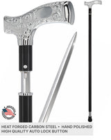 Custom RC Swords Engravable Chrome Fritz Sword Cane – Black Metal Shaft, 29" Blade Sword Canes - Tophatter Daily Deals