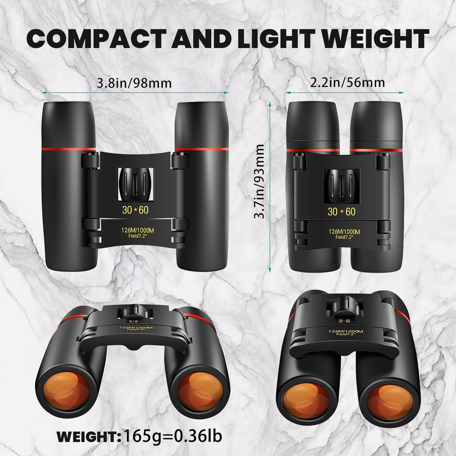 Small Powerful Binoculars - 30X60 Mini Binoculars Foldable Compact 15X Zoom Day Vision Clear Image Pouch Apparel & Accessories - Tophatter Daily Deals