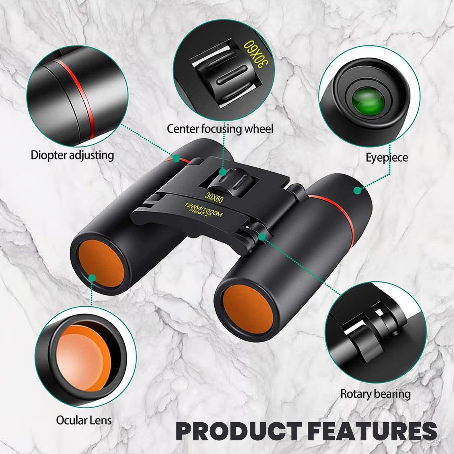 Small Powerful Binoculars - 30X60 Mini Binoculars Foldable Compact 15X Zoom Day Vision Clear Image Pouch Apparel & Accessories - Tophatter Daily Deals