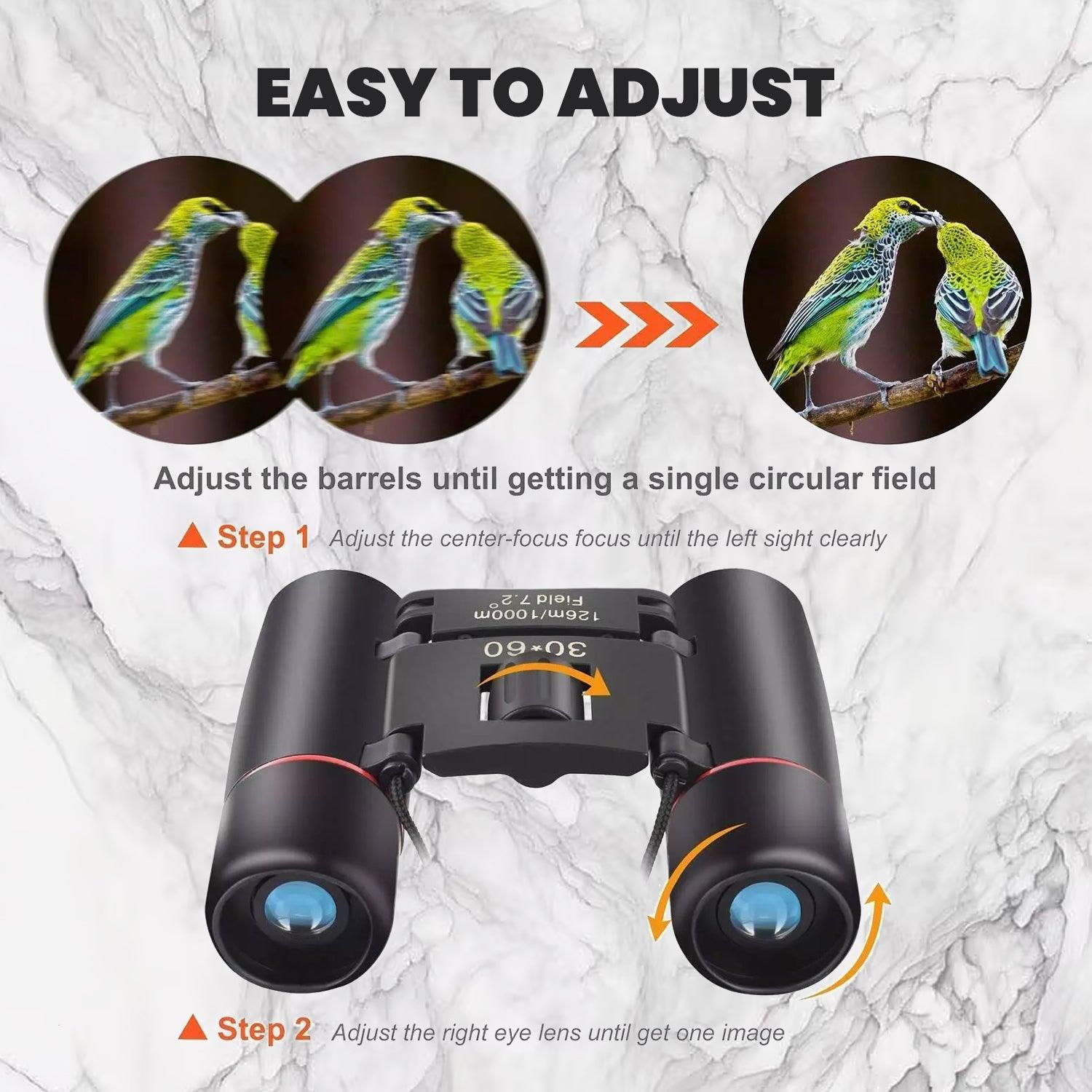 Small Powerful Binoculars - 30X60 Mini Binoculars Foldable Compact 15X Zoom Day Vision Clear Image Pouch Apparel & Accessories - Tophatter Daily Deals