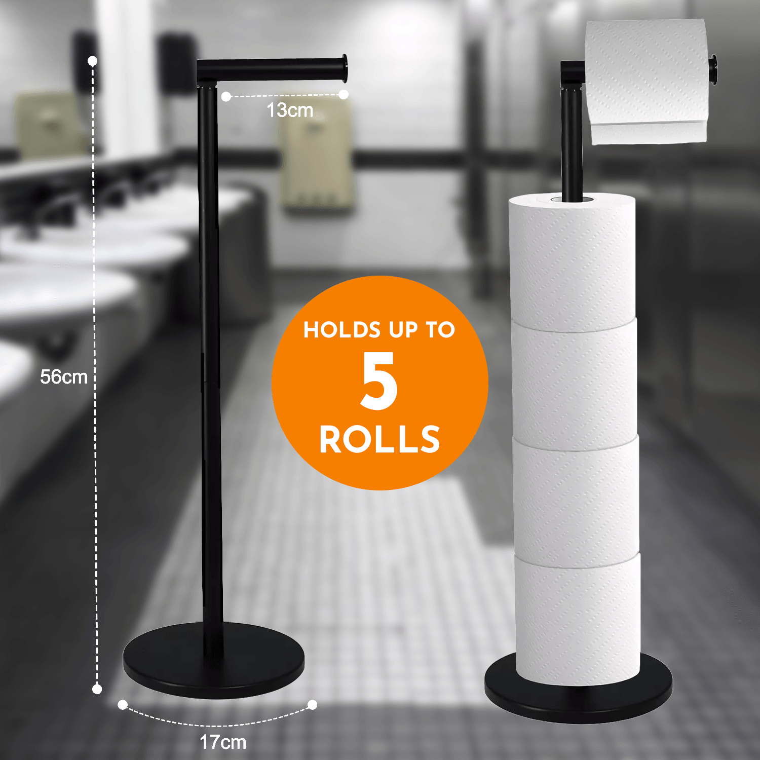 Standing Toilet Paper Holder - 5 Loop Roll Toilet Holder Stand No Drill Easy Setup Black Tools - Tophatter Daily Deals