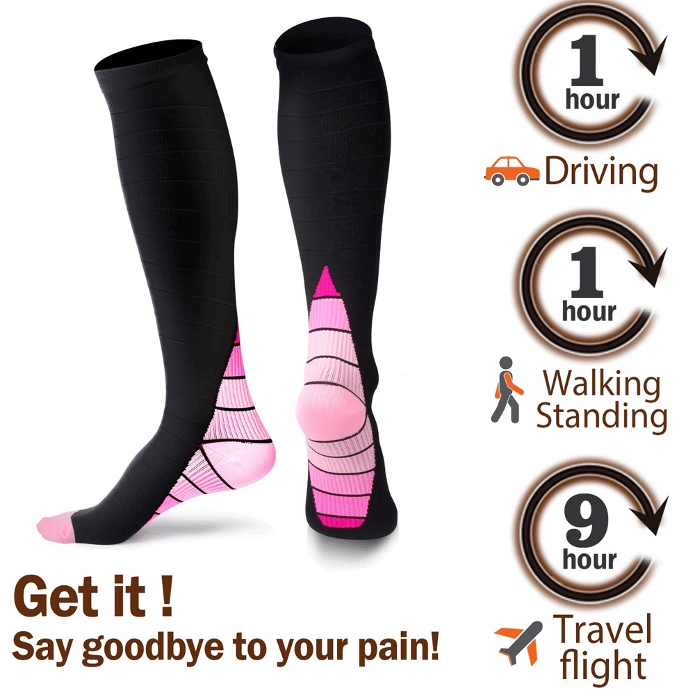 Long Compression Socks - Compression Socks Men & Women Varicose Veins Anti-Fatigue Flight Travel Running Exercise & Fitness - Tophatter Daily Deals