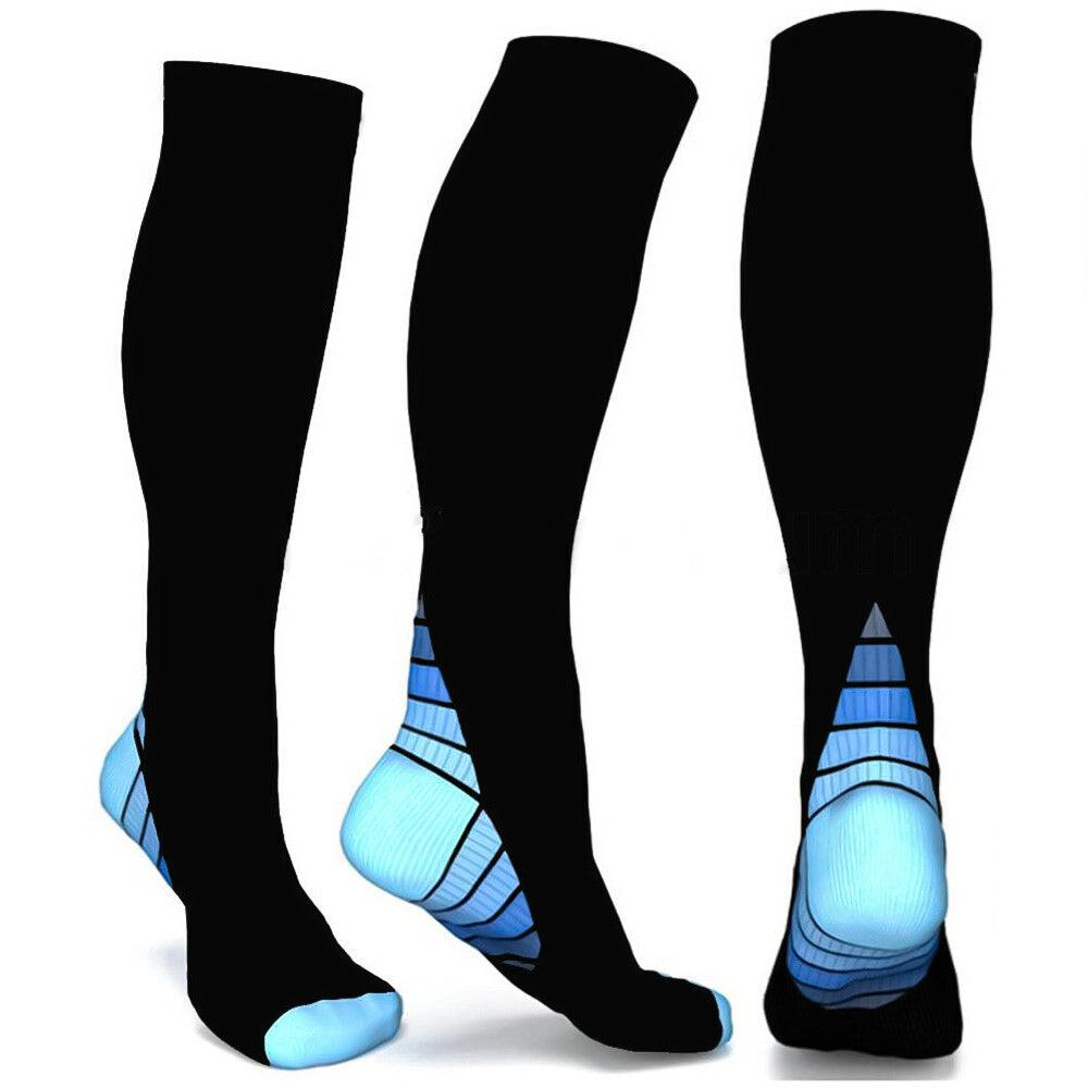 Long Compression Socks - Compression Socks Men & Women Varicose Veins Anti-Fatigue Flight Travel Running Blue Exercise & Fitness - Tophatter Daily Deals