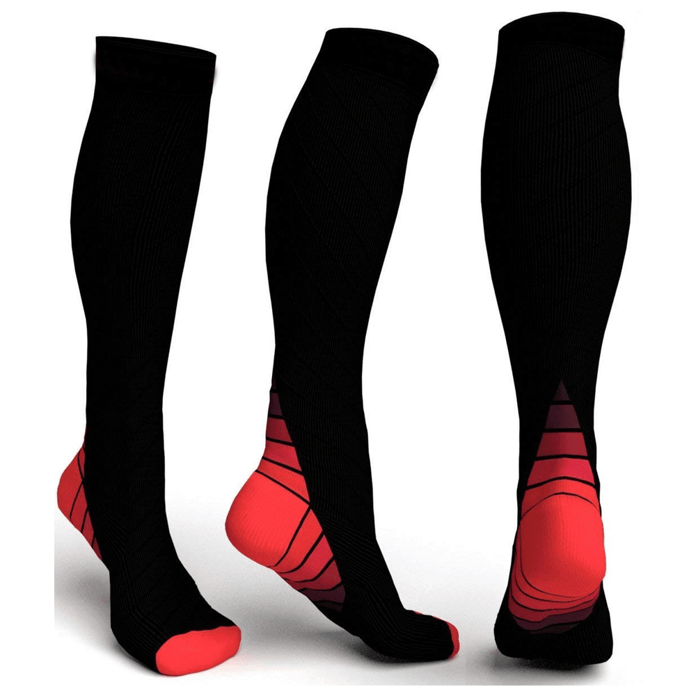 Long Compression Socks - Compression Socks Men & Women Varicose Veins Anti-Fatigue Flight Travel Running Red Exercise & Fitness - Tophatter Daily Deals