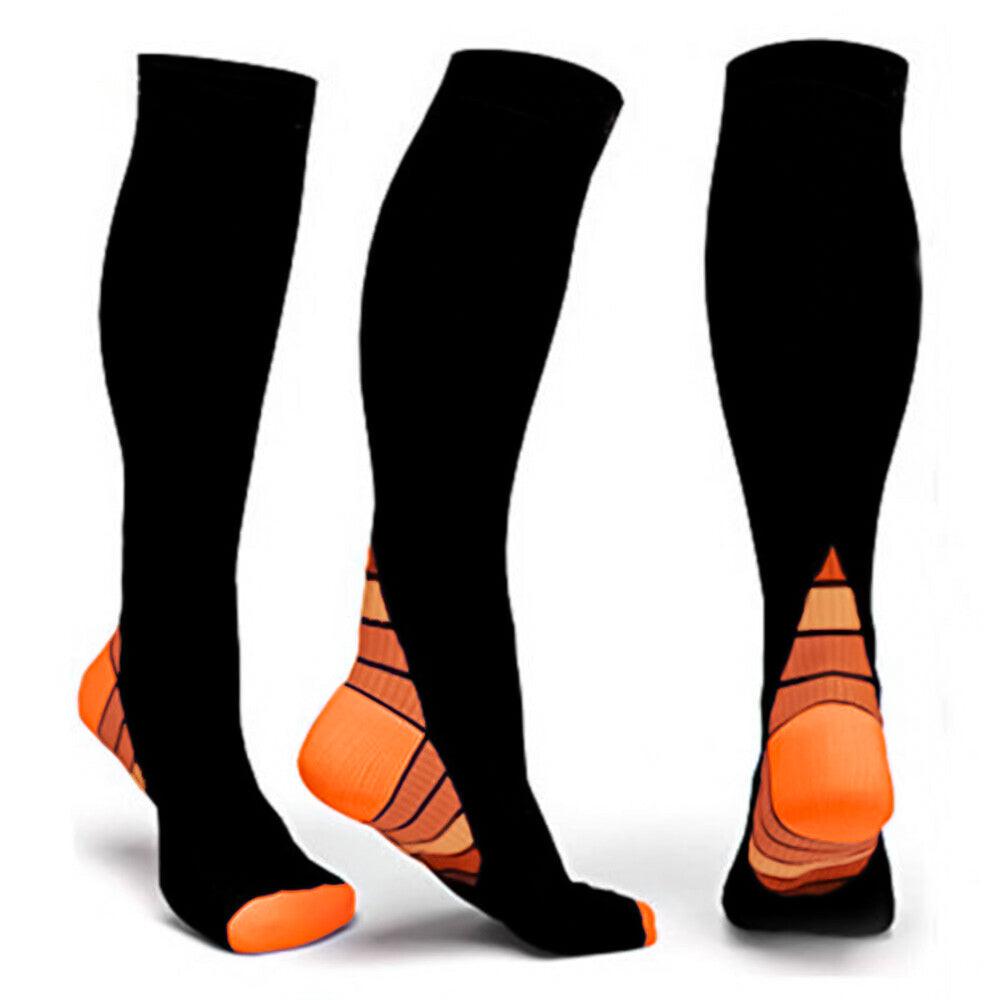 Long Compression Socks - Compression Socks Men & Women Varicose Veins Anti-Fatigue Flight Travel Running Orange Exercise & Fitness - Tophatter Daily Deals