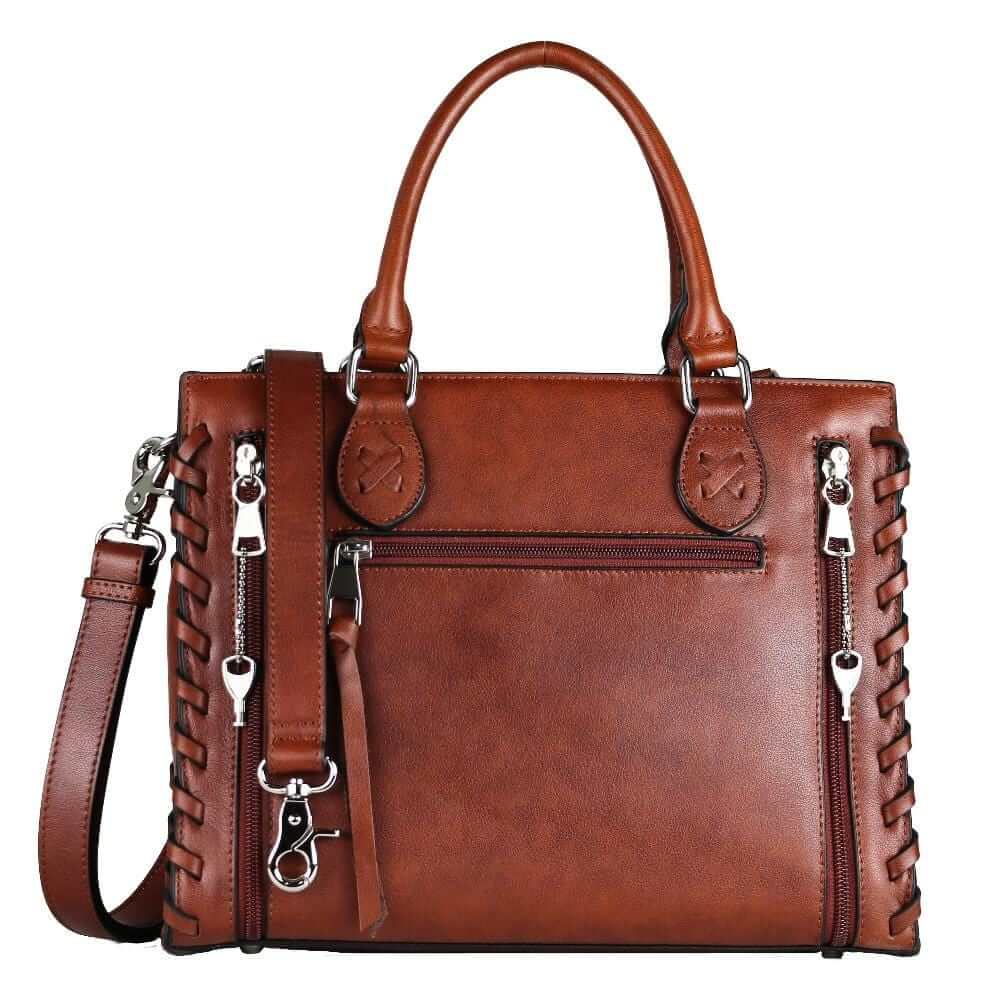 Concealed Carry Emma Leather Satchel Lockable CCW Bag Handgun Purses - Tophatter Daily Deals