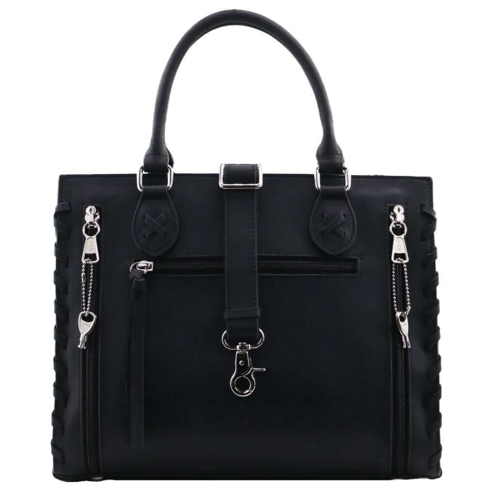 Concealed Carry Emma Leather Satchel Lockable CCW Bag Distressed Black Handgun Purses - Tophatter Daily Deals