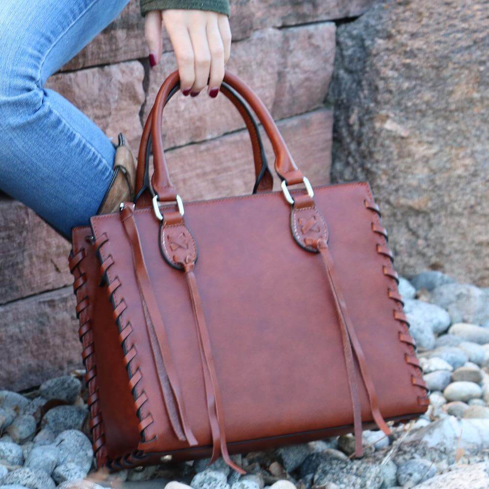 Concealed Carry Emma Leather Satchel Lockable CCW Bag Handgun Purses - Tophatter Daily Deals