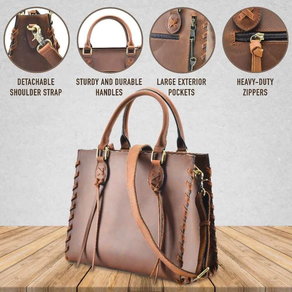 Concealed Carry Emma Leather Satchel Lockable CCW Bag Handgun Purses - Tophatter Daily Deals