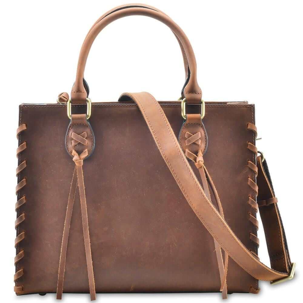 Concealed Carry Emma Leather Satchel Lockable CCW Bag Handgun Purses - Tophatter Daily Deals