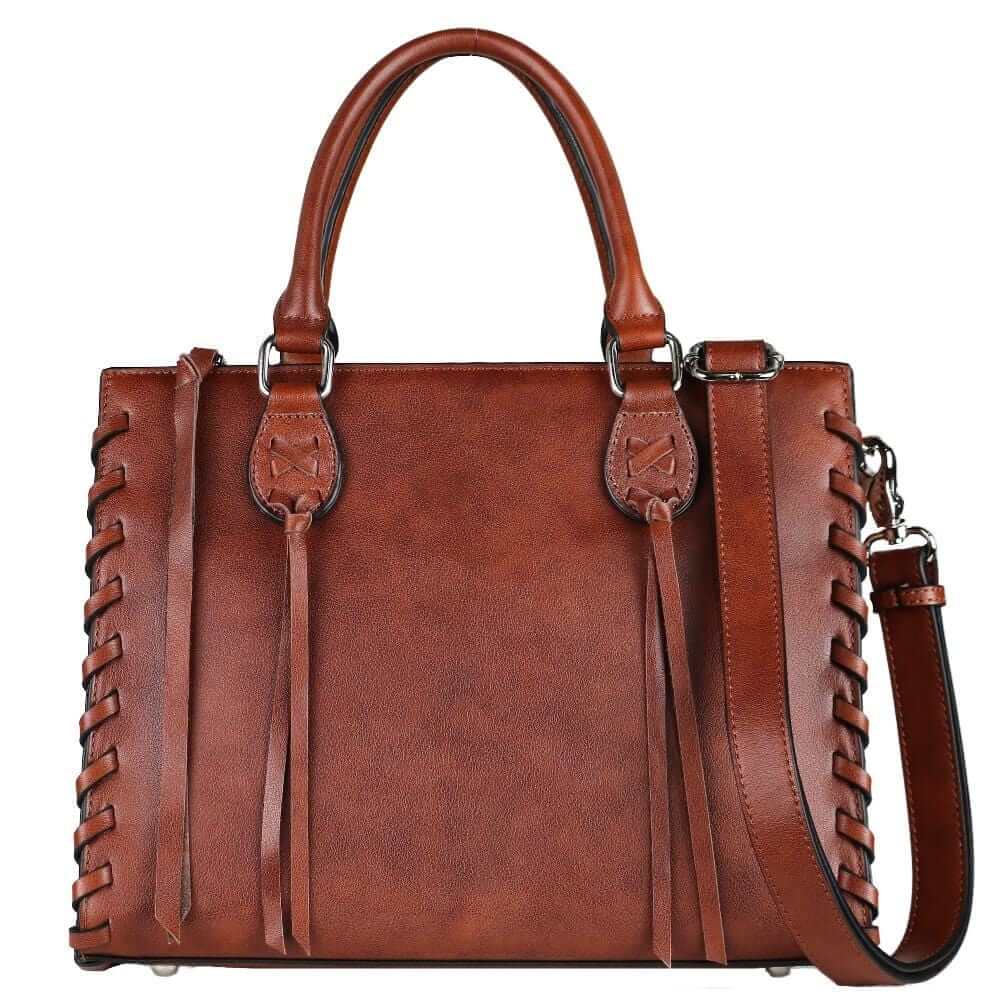 Concealed Carry Emma Leather Satchel Lockable CCW Bag Mahogany Handgun Purses - Tophatter Daily Deals