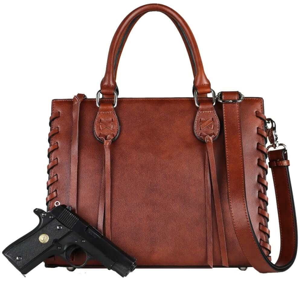 Concealed Carry Emma Leather Satchel Lockable CCW Bag Handgun Purses - Tophatter Daily Deals